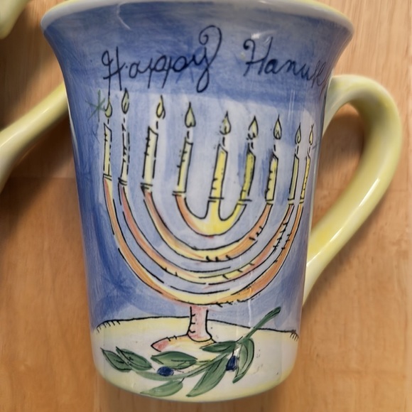 NWOT Happy Hanukkah Ceramic Mugs by Julia Junkin, Set of 2 - Picture 3 of 9